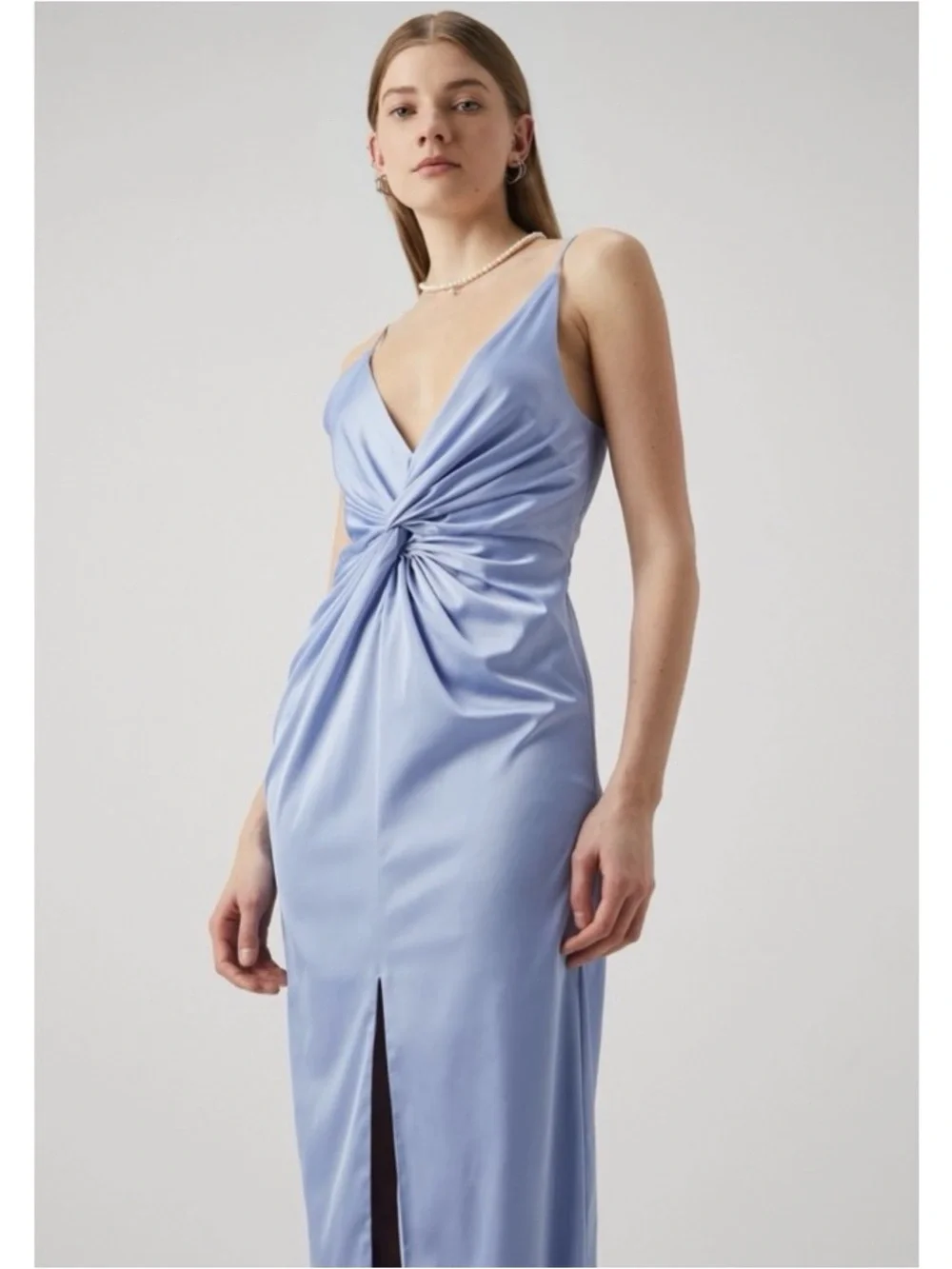Abercrombie & Fitch Draped Twist-front Satin Maxi Dress in Blue Size XS